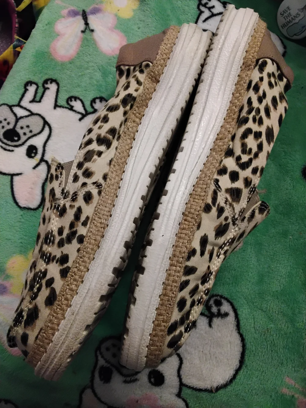 Hey Dude Lena Leopard Angora Slip-On Espadrille Beige Black Women's Size 10